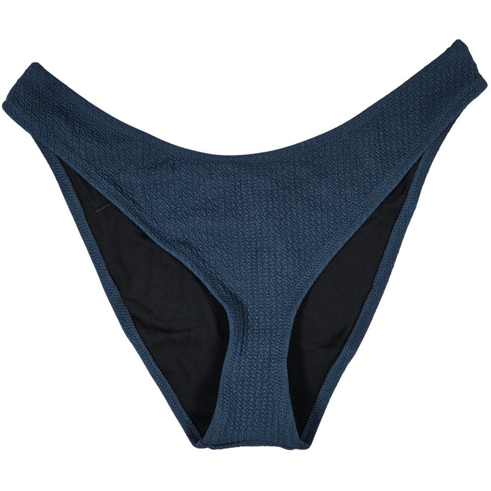 J. Crew Textured curved-waist cheeky bikini‎ bottom in Navy L NWT